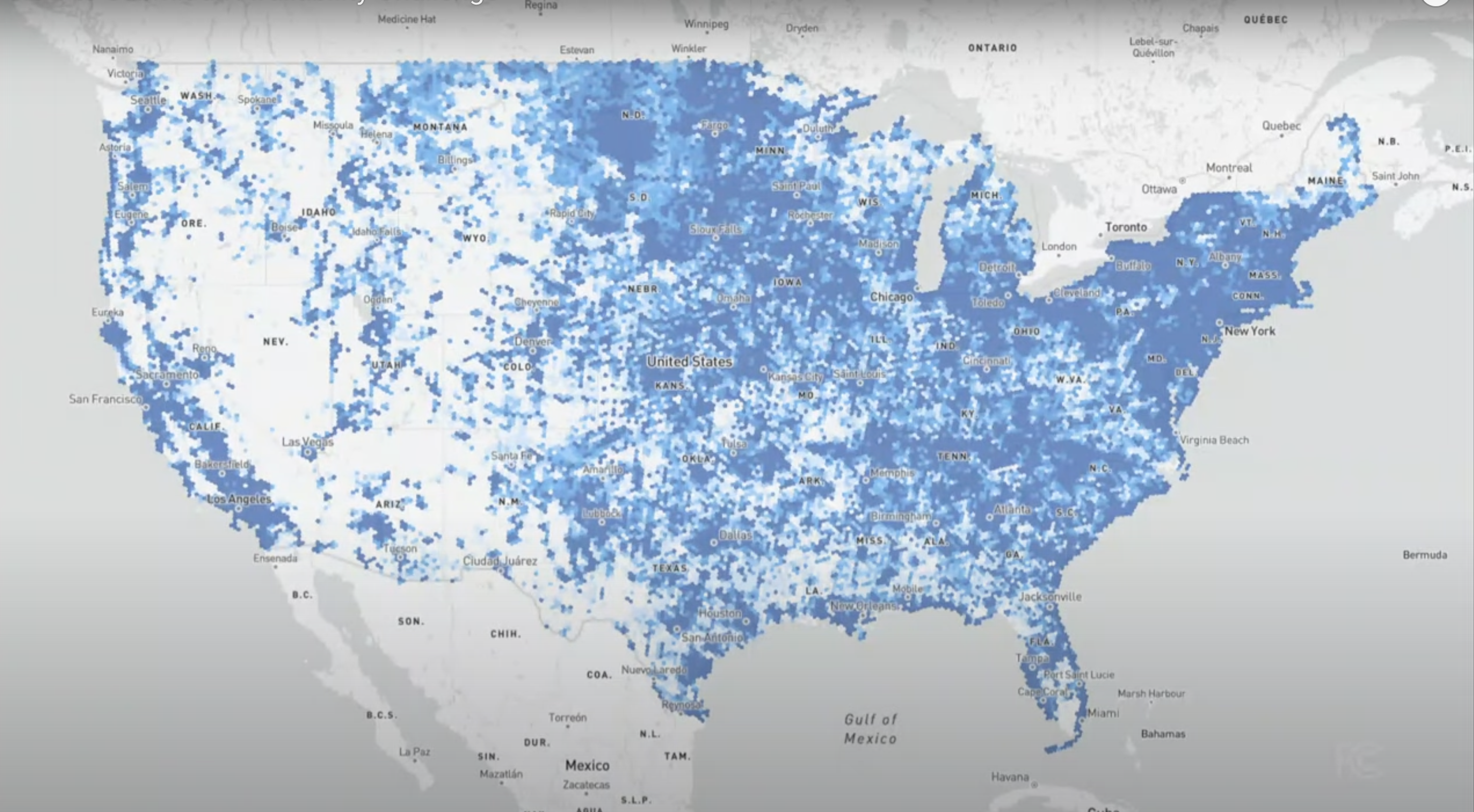 A map of broadband availability in the United States