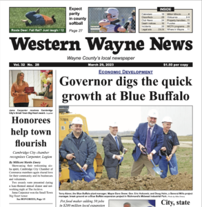 An image of the top half of the March 29, 2023 front page of the Western Wayne News