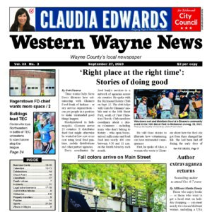 The top half of the front page of the latest issue of the Western Wayne News