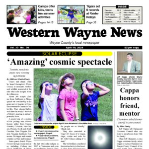The top half of the front page of the latest issue of the Western Wayne News