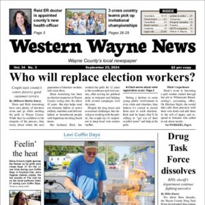 The top half of the front page of the latest issue of the Western Wayne News