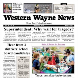 The top half of the front page of the latest issue of the Western Wayne News