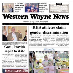 The top half of the front page of the latest issue of the Western Wayne News