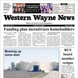 The top half of the front page of the latest issue of the Western Wayne News