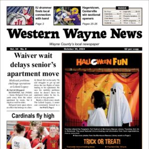 The top half of the front page of the latest issue of the Western Wayne News