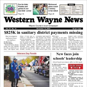 The top half of the front page of the latest issue of the Western Wayne News