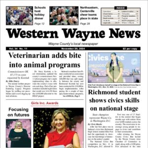 The top half of the front page of the latest issue of the Western Wayne News