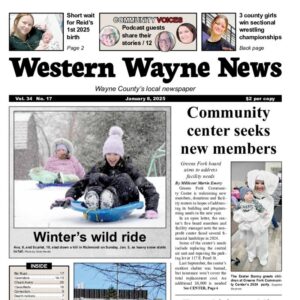 The top half of the front page of the latest issue of the Western Wayne News