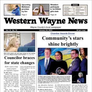 The top half of the front page of the latest issue of the Western Wayne News