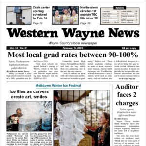 The top half of the front page of the latest issue of the Western Wayne News