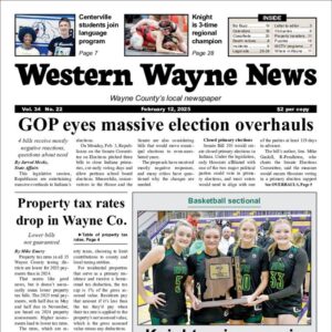 The top half of the front page of the latest issue of the Western Wayne News