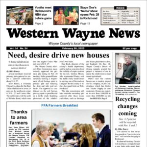 The top half of the front page of the latest issue of the Western Wayne News