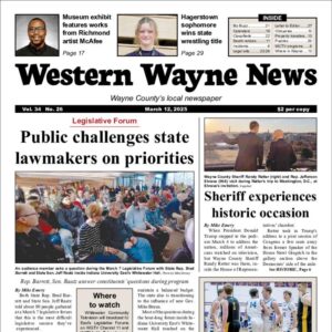 The top half of the front page of the latest issue of the Western Wayne News