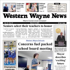 The top half of the front page of the latest issue of the Western Wayne News