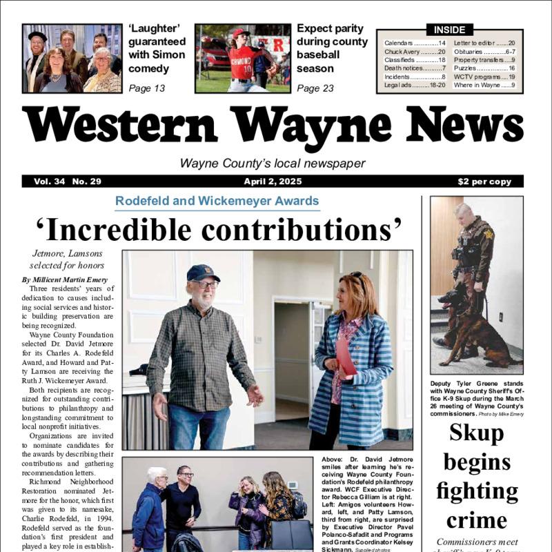 An image of the top half of the front page of the Apr 2, 2025 WWN