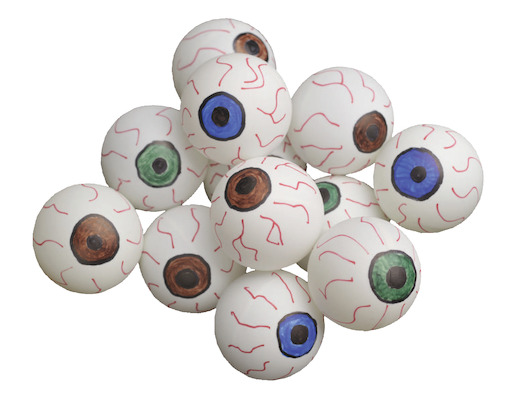 A pile of spherical objects styled as if to be human eyeballs.