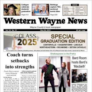 The top half of the front page of the latest issue of the Western Wayne News