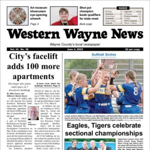 The top half of the front page of the latest issue of the Western Wayne News