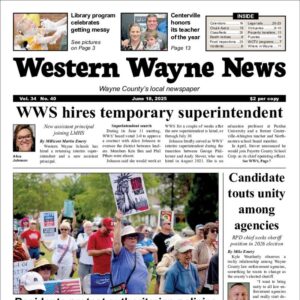 The top half of the front page of the latest issue of the Western Wayne News