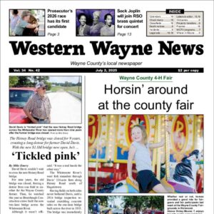 The top half of the front page of the latest issue of the Western Wayne News