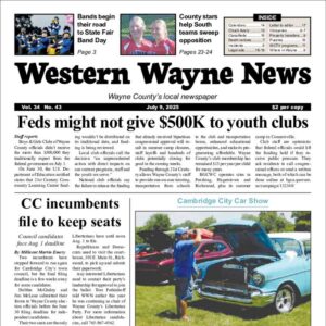 The top half of the front page of the latest issue of the Western Wayne News