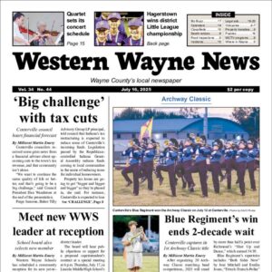 The top half of the front page of the latest issue of the Western Wayne News