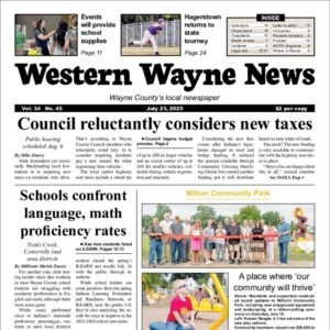 The top half of the front page of the latest issue of the Western Wayne News