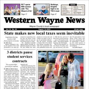 The top half of the front page of the latest issue of the Western Wayne News