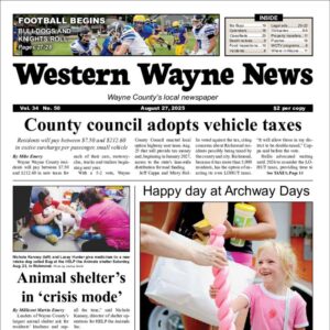 The top half of the front page of the latest issue of the Western Wayne News