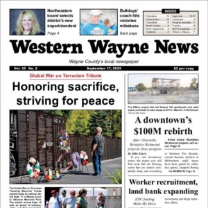 The top half of the front page of the latest issue of the Western Wayne News