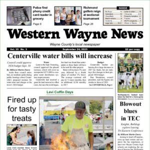 The top half of the front page of the latest issue of the Western Wayne News