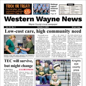 The top half of the front page of the latest issue of the Western Wayne News