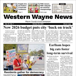 The top half of the front page of the latest issue of the Western Wayne News