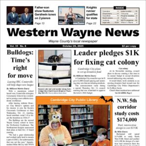 The top half of the front page of the latest issue of the Western Wayne News