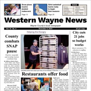 The top half of the front page of the latest issue of the Western Wayne News