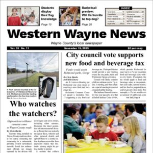 The top half of the front page of the latest issue of the Western Wayne News