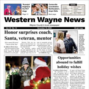 The top half of the front page of the latest issue of the Western Wayne News