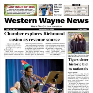 The top half of the front page of the latest issue of the Western Wayne News