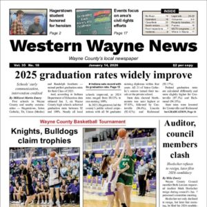 The top half of the front page of the latest issue of the Western Wayne News