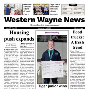 The top half of the front page of the latest issue of the Western Wayne News