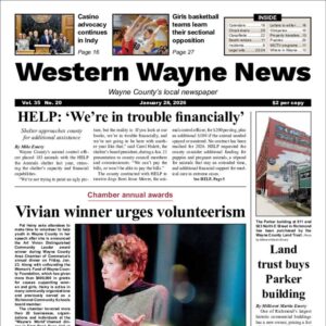 The top half of the front page of the latest issue of the Western Wayne News