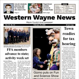 The top half of the front page of the latest issue of the Western Wayne News