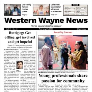 The top half of the front page of the latest issue of the Western Wayne News