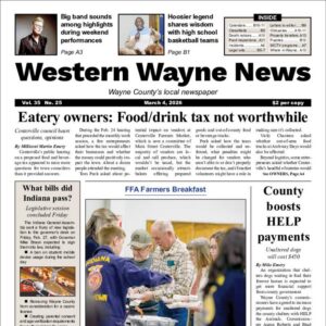 The top half of the front page of the latest issue of the Western Wayne News