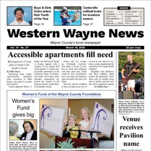 The top half of the front page of the latest issue of the Western Wayne News