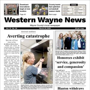 The top half of the front page of the latest issue of the Western Wayne News