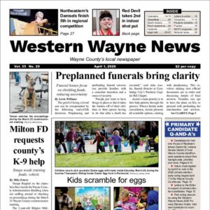 The top half of the front page of the latest issue of the Western Wayne News