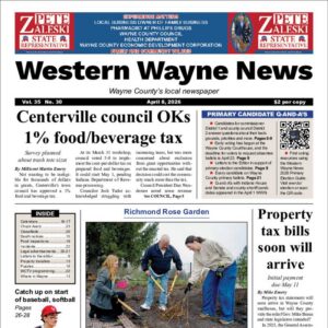 The top half of the front page of the latest issue of the Western Wayne News