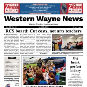 The top half of the front page of the latest issue of the Western Wayne News