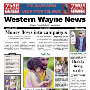The top half of the front page of the latest issue of the Western Wayne News
